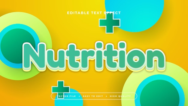 Nutrición azul amarillo y verde estilo de fuente de efecto de texto editable en 3D