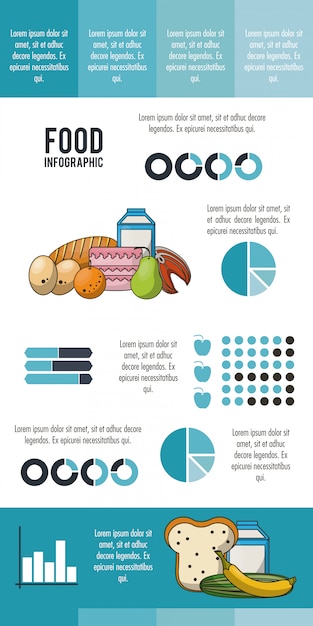 Vector nutrición y comida azul infografía