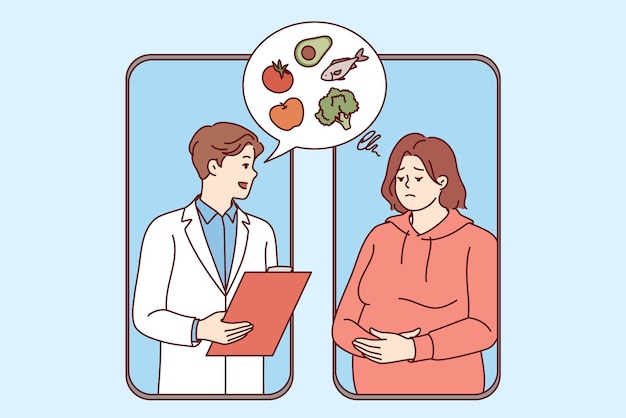 El nutricionista masculino ofrece consultas en línea para las mujeres con problemas de sobrepeso a través del teléfono
