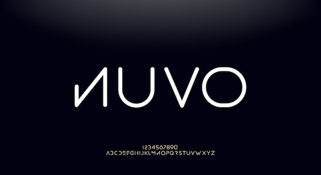 Nuvo, una fuente abstracta alfabeto futurista con tema de tecnología. diseño de tipografía minimalista moderno premium