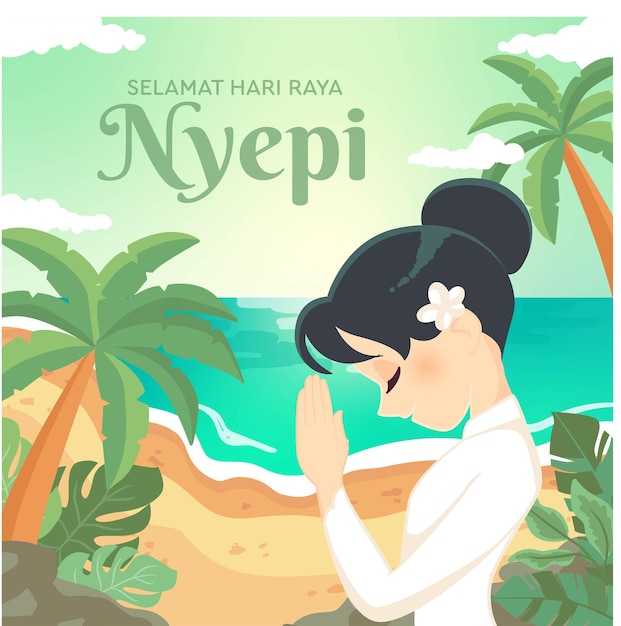 Nyepi saludando la pancarta del cartel del día del silencio de bali