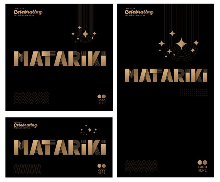 Vector nz matariki año nuevo maori texto metálico de oro