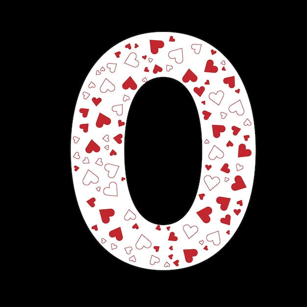O letra llena de corazones rojos y blancos