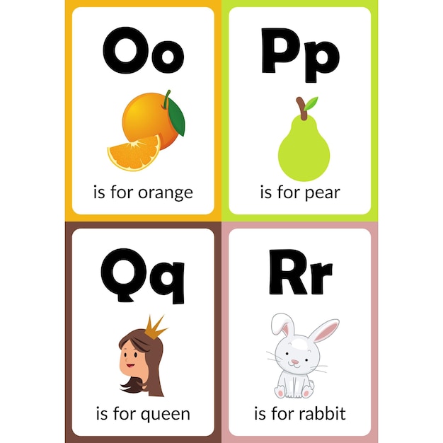 O para naranja P para pera Q para reina R para conejo