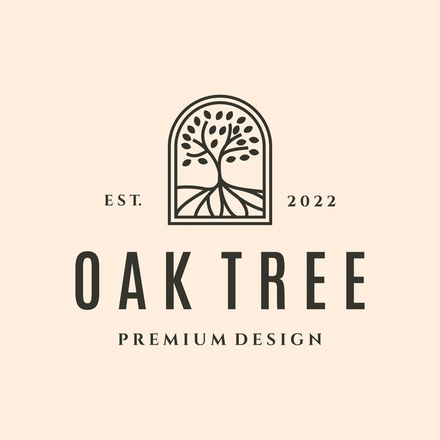 Oak tree premium line art logo vector símbolo ilustración diseño