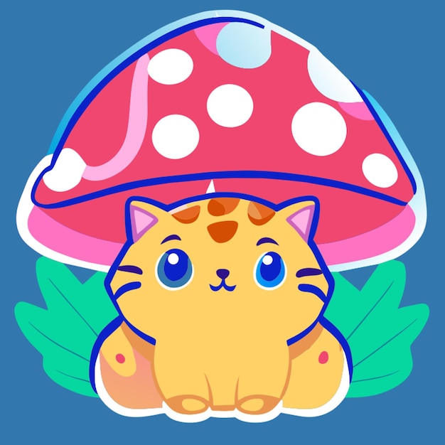 Vector oasis de hongos para los amantes de los gatos crear un pegatino refugio vector ilustración kawaii