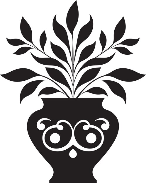 Vector oasis orgánico icono negro elegante con marco floral de olla de plantas decorativas olla de plantas vectorial chic l