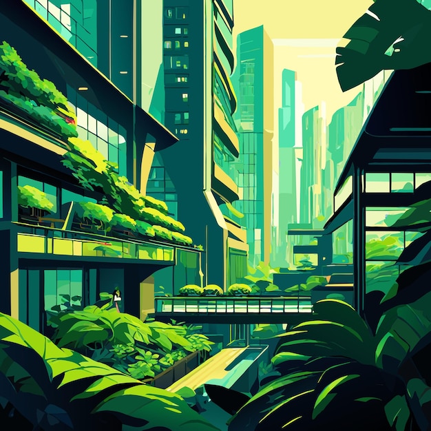 Vector oasis verde urbano de la jungla ciudad ecológica