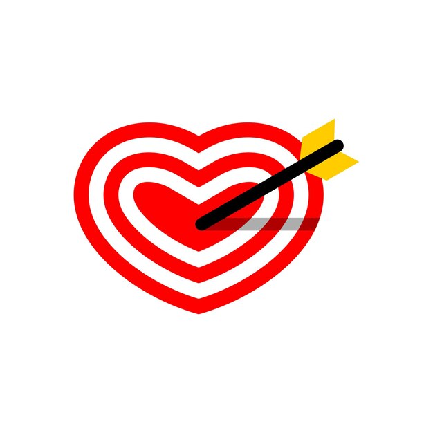 Vector objetivo de amor ilustración vectorial de enamoramiento ícono de amor golpe al corazón adecuado para el día de san valentín o temas de amor