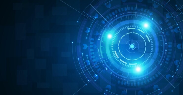 Objetivo centrado en la visión de la tecnología de fondo azul negocio digital