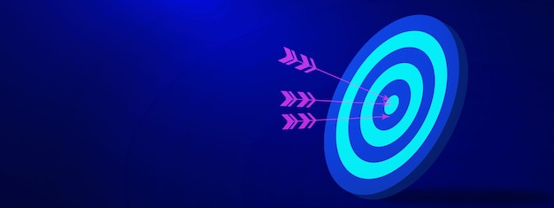 Objetivo con flechas de dardo en fondo azul oscuro Objetivo de la estrategia de crecimiento del negocio