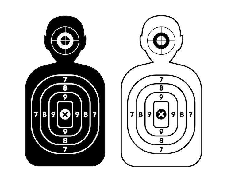 Vector objetivo humano para disparar papel de rango de disparo con pistola de bala de silueta de hombre para arma de fuego