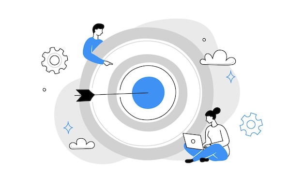 Objetivo objetivo negocio objetivo profesional línea de garabateo gente objetivo de negocio golpear objetivo concepto completo