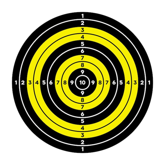 Objetivo de papel de campo de tiro con marcas de divisiones y números Práctica de tiro con arco y entrenamiento competencia deportiva y caza Bullseye y puntería Ilustración vectorial