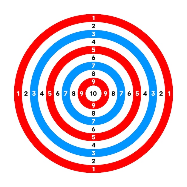 Objetivo de papel de campo de tiro con marcas de divisiones y números Práctica de tiro con arco y entrenamiento competencia deportiva y caza Bullseye y puntería Ilustración vectorial