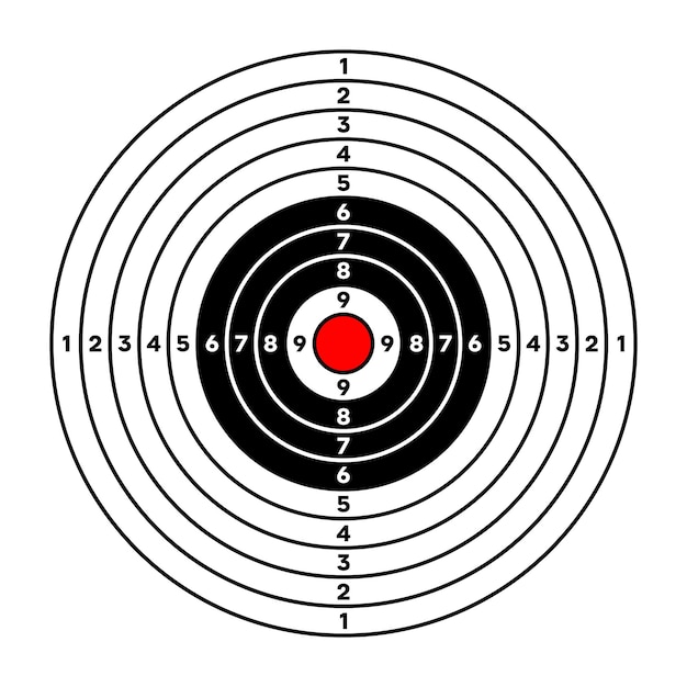 Objetivo de papel de campo de tiro con marcas de divisiones y números Práctica de tiro con arco y entrenamiento competencia deportiva y caza Bullseye y puntería Ilustración vectorial