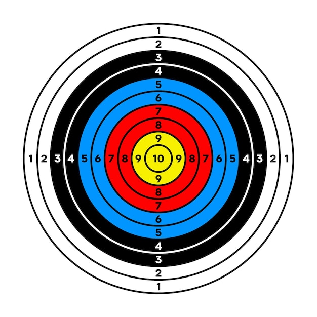 Objetivo de papel de campo de tiro con marcas de divisiones y números Práctica de tiro con arco y entrenamiento competencia deportiva y caza Bullseye y puntería Ilustración vectorial