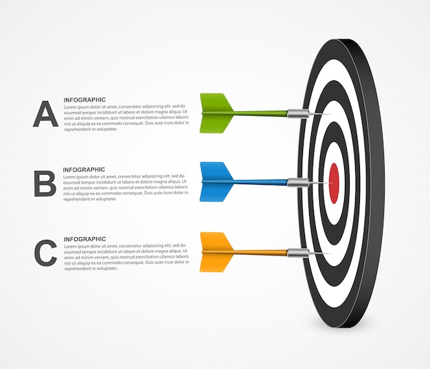 Objetivo de plantilla de infografía concepto realista con dardos.