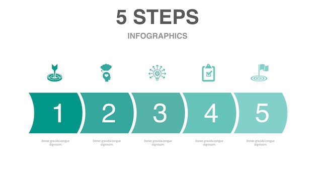 Objetivo sueño gran idea tarea objetivo iconos Plantilla de diseño infográfico Concepto creativo con 5 pasos