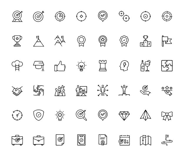Objetivos y éxito Iconos de líneas de trazo editables