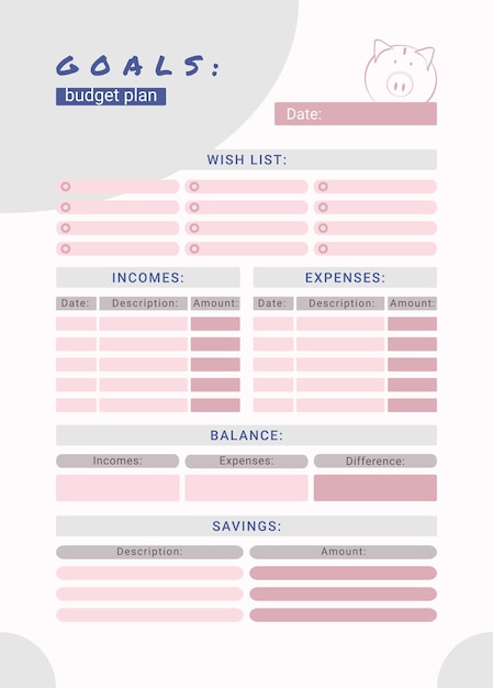 Vector objetivos de la ilustración de vector de planificador de presupuesto mensual personal