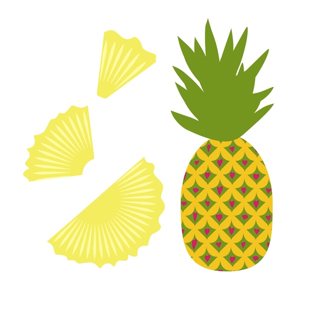 Vector objeto aislado de piña de frutas tropicales exóticas con ilustración vectorial perfecto para impresiones, carteles, etiquetas, etc.