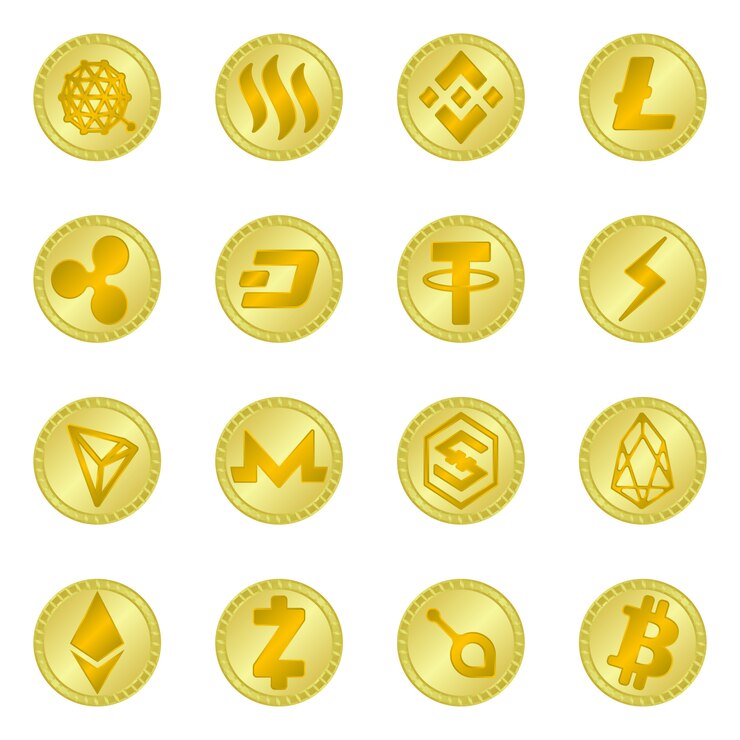 Vector objeto aislado de signo de moneda y bitcoin. conjunto de moneda e internet símbolo de stock para web.