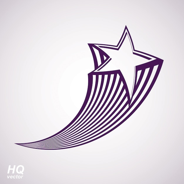 Objeto celeste vectorial, ilustración de estrella de cometa pentagonal. Cola de cometa estilizada gráficamente. Elemento de diseño retro militar.