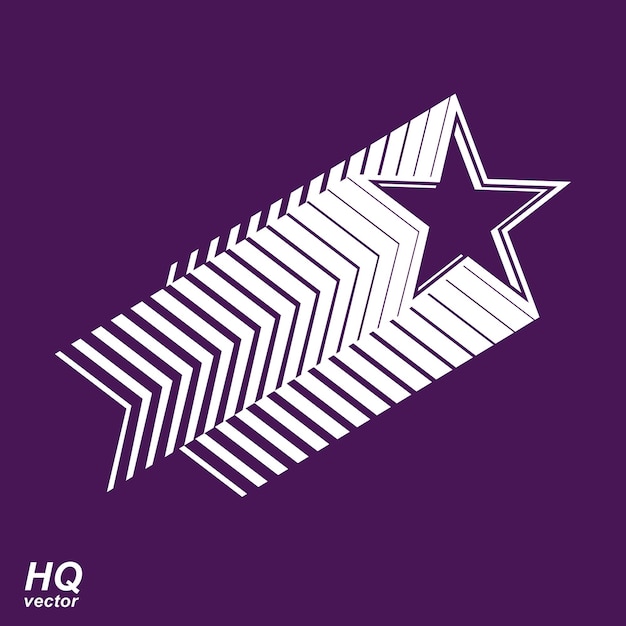 Objeto celeste vectorial, ilustración de estrella de cometa pentagonal. Cola de cometa estilizada gráficamente. Elemento de diseño retro militar.