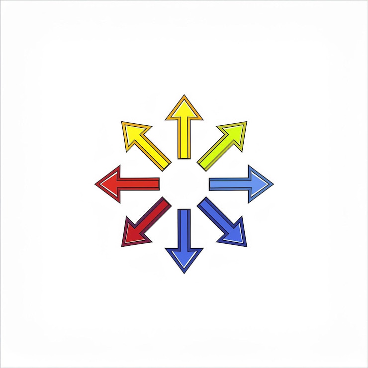 Vector un objeto circular con flechas que apuntan a la derecha y la palabra " flechas "