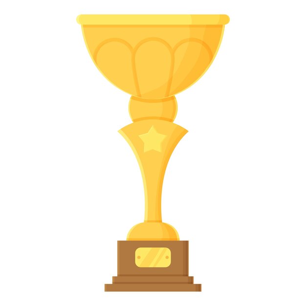 Objeto de copa de ganador de dibujos animados Trofeo de oro con corona Premio éxito competencia logro felicitaciones concepto Elemento de vector de stock aislado sobre fondo blanco en estilo plano