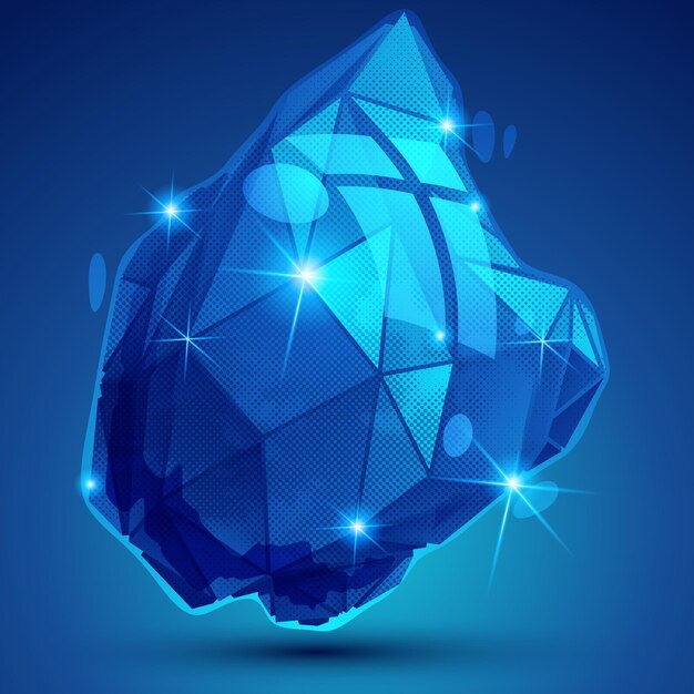 Objeto dimensional de píxeles de plástico contemporáneo creado a partir de figuras geométricas, modelo 3D futurista complejo de puntos brillantes.