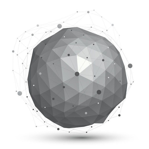 Objeto de diseño abstracto vectorial 3D, figura complicada orbital con malla de líneas aislada en fondo blanco.