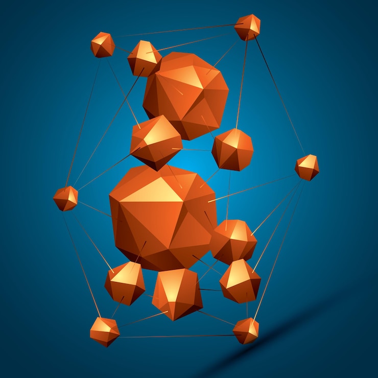 Vector objeto de diseño abstracto vectorial 3d, figura complicada poligonal. coloridas formas tridimensionales deformadas conectadas, renderizadas.