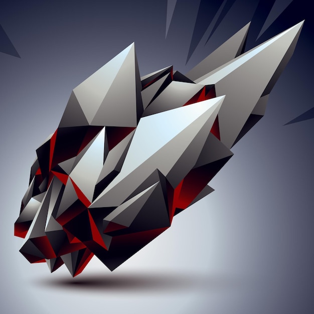 Objeto de diseño abstracto vectorial 3D, figura complicada poligonal. Forma deformada en escala de grises, representación.