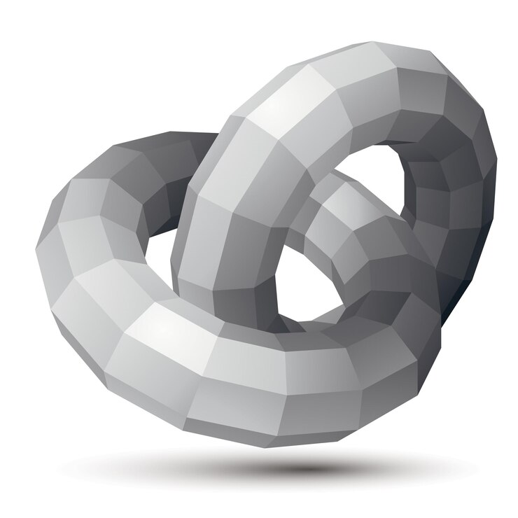 Vector objeto de diseño abstracto vectorial 3d, figura poligonal complicada, círculos. forma deformada tridimensional en escala de grises, representación.