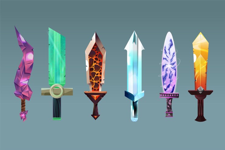 Vector objeto espadas power up juego aventura