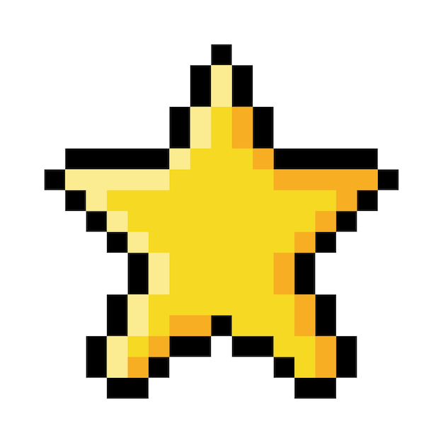 Objeto estrella de 8 bits de píxeles como elemento de estilo de videojuego Ilustración vectorial Símbolo e icono creativos pixelados