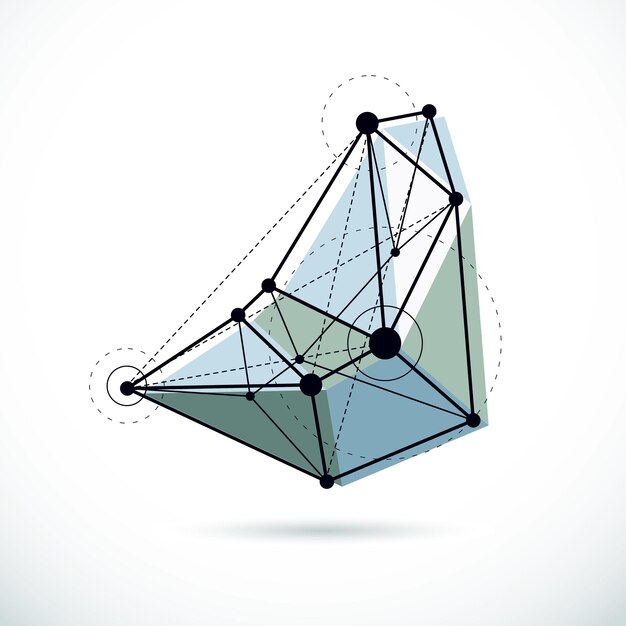 Objeto de estructura metálica 3D geométrico abstracto, ilustración de vector de tecnología corporativa.