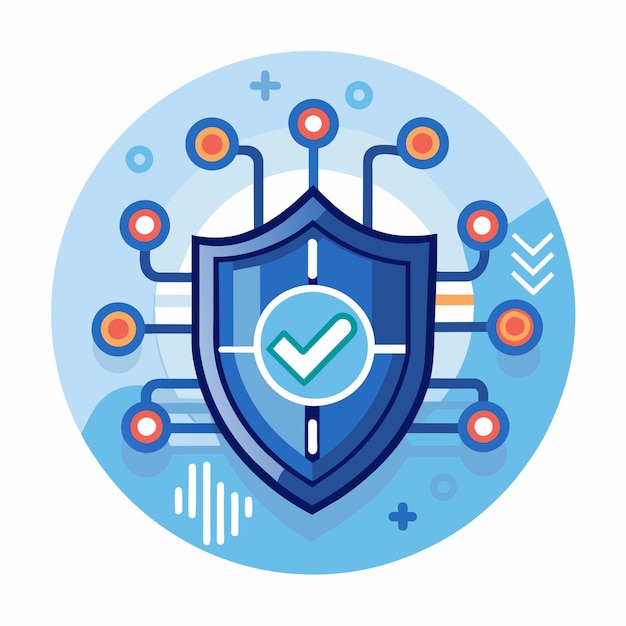 Un objeto en forma de escudo con un símbolo de marca de comprobación mostrado en él Representación minimalista de la ciberseguridad Diseño de logotipo vectorial moderno minimalista y simple