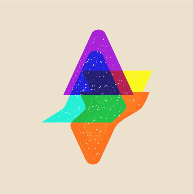 Objeto geométrico abstracto retro arte riso impresión pintura efecto risógrafo vector de color con fallas múltiples