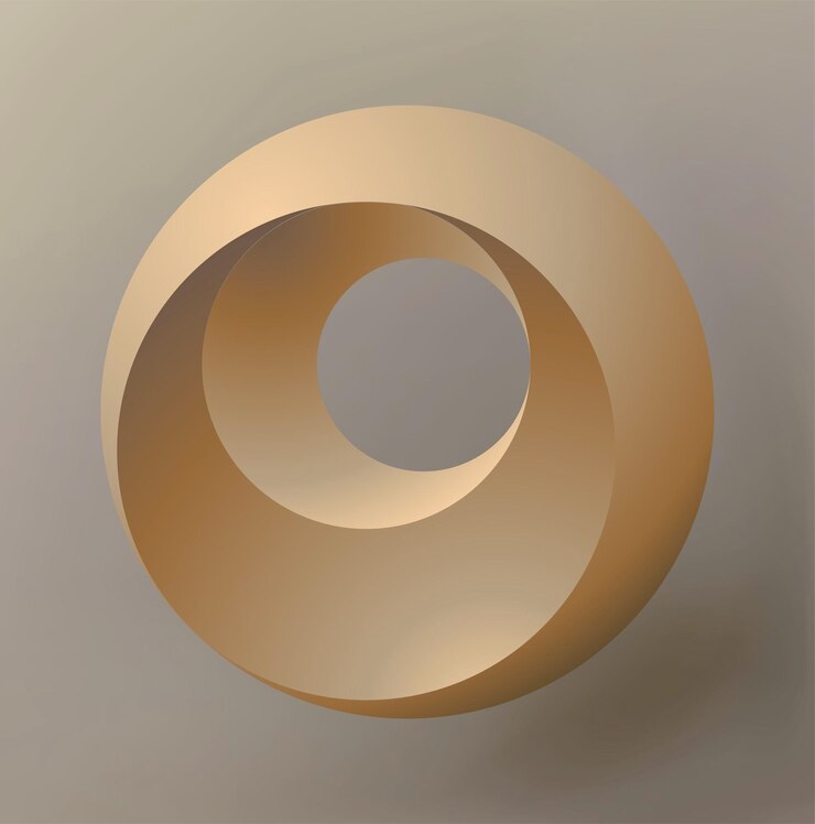 Vector objeto geométrico vectorial círculos y esferas entremezclados objeto 3d amarillo mostaza y marrón