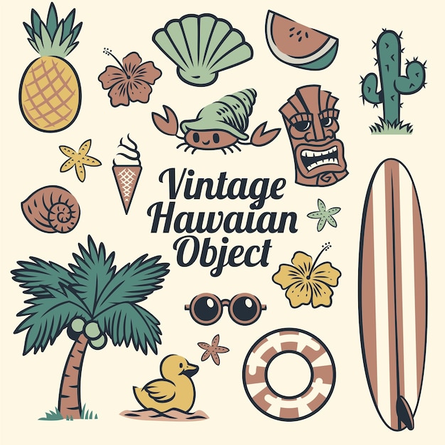 Vector objeto hawaiano vintage estilo vintage tropical