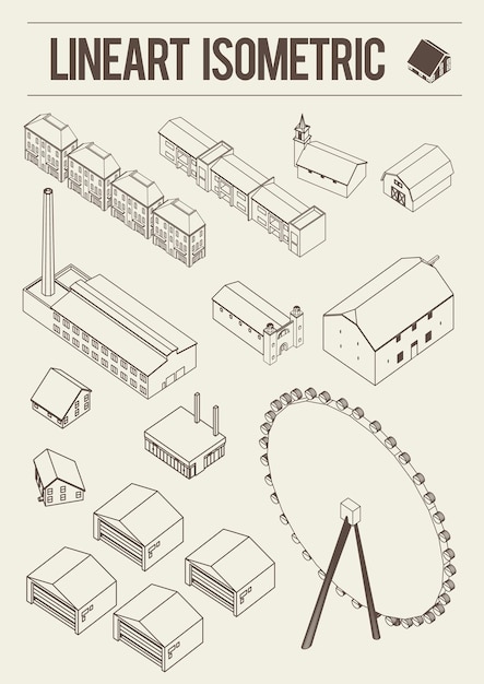 objeto isométrico de construcción de arte de línea