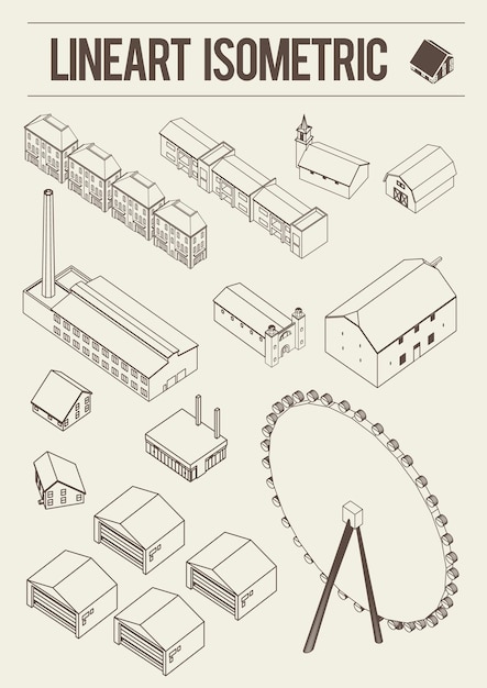 Objeto isométrico de construcción de arte de línea