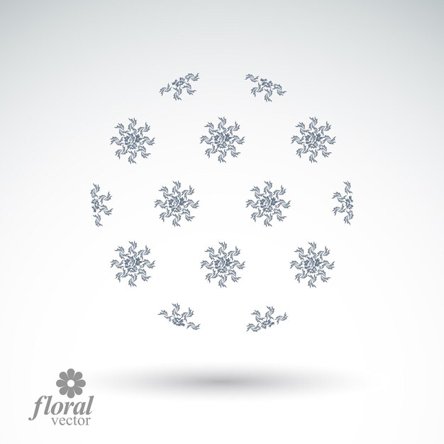 Vector objeto redondo abstracto de invierno con hermosos copos de nieve pronóstico del tiempo pictograma conceptual imagen de diseño de icono de temporada con patrón floral