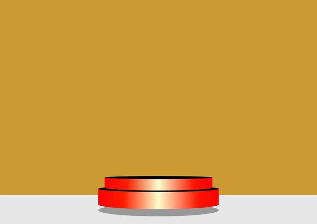 un objeto rojo y plateado en una mesa con un fondo amarillo