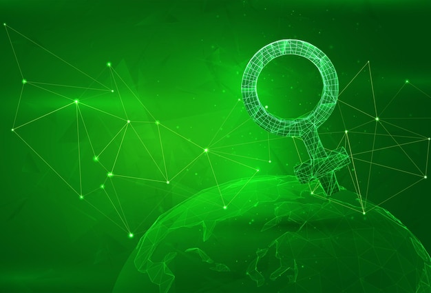 Objeto sobre un planeta poligonal en un cálculo de datos globales de fondo verde
