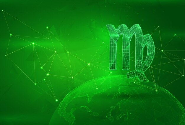 Objeto sobre un planeta poligonal en un cálculo de datos globales de fondo verde