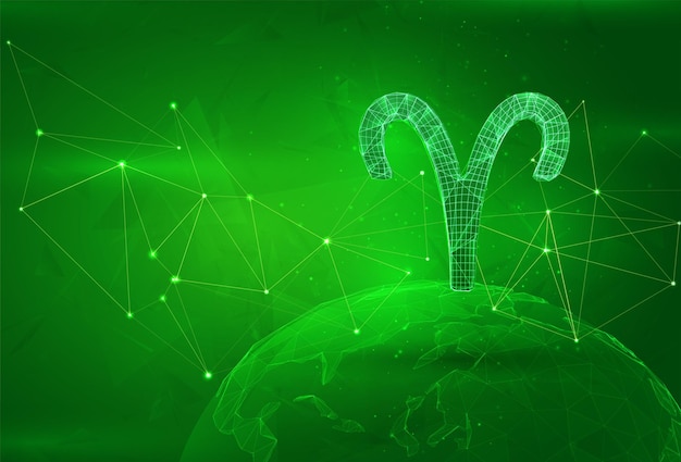 Objeto sobre un planeta poligonal en un cálculo de datos globales de fondo verde